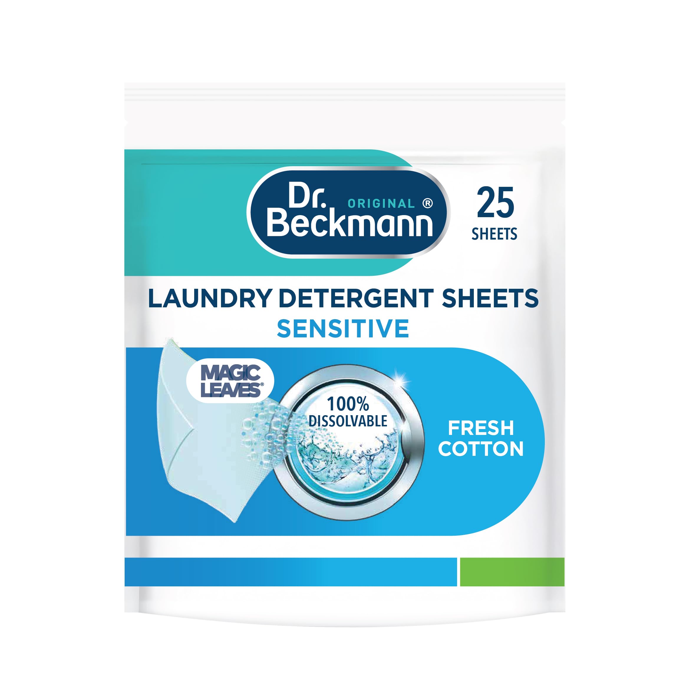 Dr. Beckmann Laundry Detergent Sheets Sensitive | For Sensitive Skin| Pre-dosed | 25 sheets