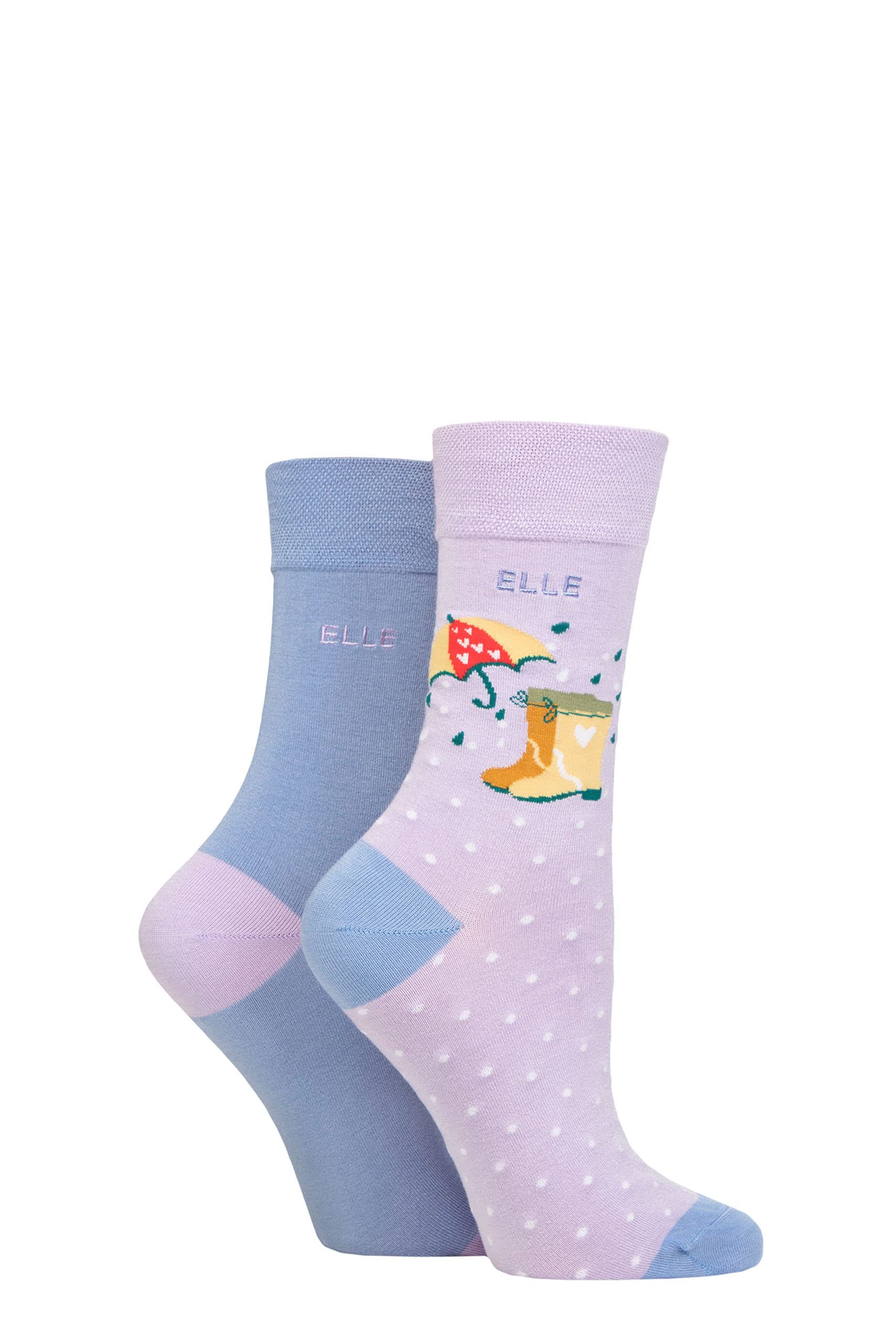 ELLE Ladies Bamboo Patterned and Plain Socks Pack of 2 Bluebell Patterned 4-8
