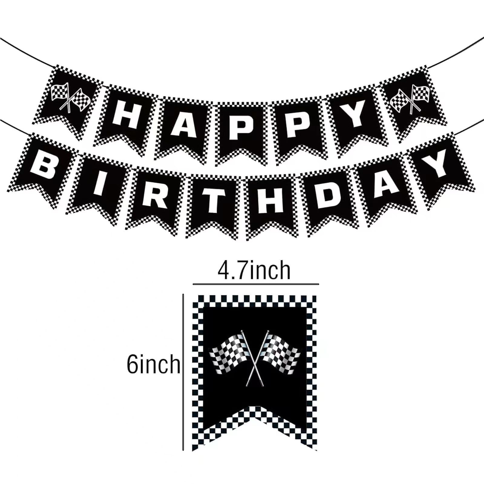 GOTPASS Race Car Happy Birthday Banner Checkered Birthday Banner Racing Themed Birthday Party Decorations Let't Go Racing Checkered Party Supplies