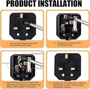 2 Pack Heavy-Duty 3 Pin Plug UK 13A Fused Mains Plugs Durable Rubber Plug for Home Rewireable Heat-Resistant Power Tools Appliances Extension Leads Industrial Workshop Use