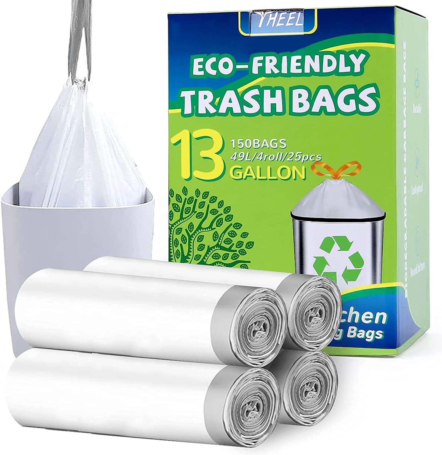 Trash Bags 13 Gallon Tall Kitchen Drawstring Garbage Bags