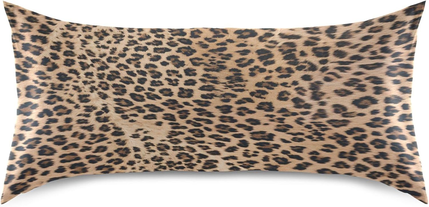 Brown Leopard Camo Silk Satin Pillowcase for Hair and Skin Envelope Closure Soft Silky Wrinkle Resistant Bedroom Bedding Queen Size Pillow Cover 1pc 20x30in