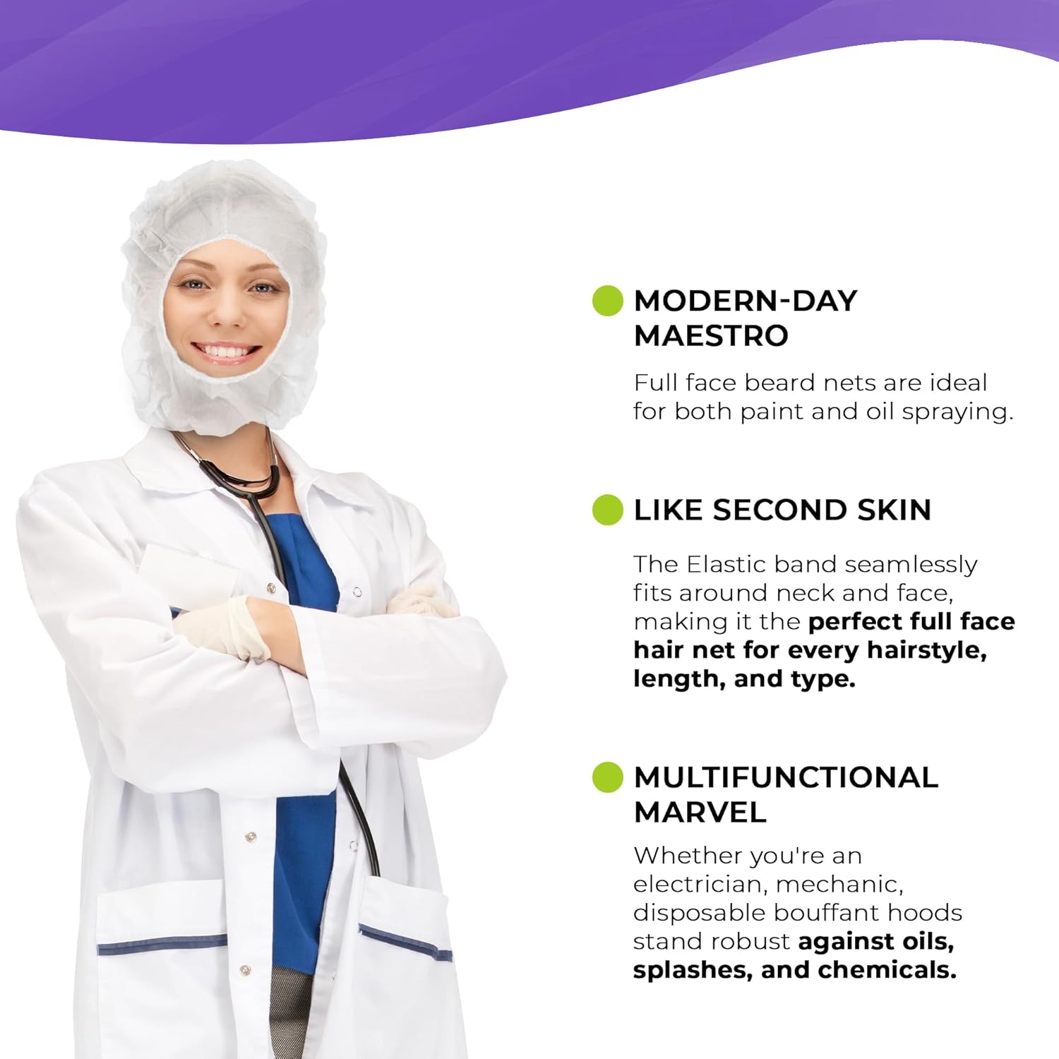 AMZ Medical Supply White Disposable Hood Caps, One Size. Pack of 1000 Polypropylene Disposable Hoods with Elastic Edge. Breathable Full Face Hair Net. Protective Caps Hoods Hairnets
