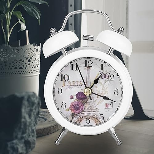 Miniatura 4 de Garosa Reloj despertador para dormitorio, clásico retro ultra silencioso reloj de cuarzo de metal con retroiluminación para escritorio, armario,