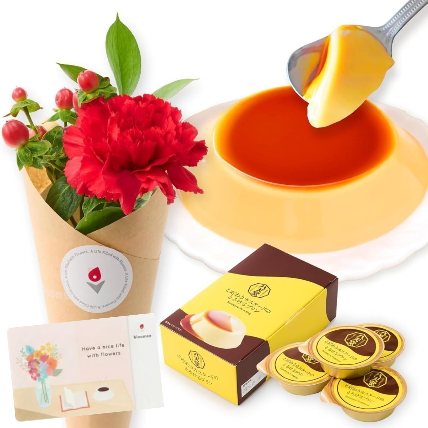 Amazon.co.jp: bloomee(ブルーミー) 八天堂 プリン ＆ お花 が届く