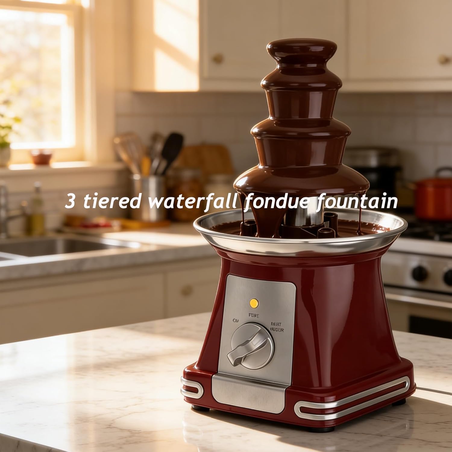 3-Tier Chocolate Fondue Fountain, 1.8l/60.86oz Automatic Stainless Steel Chocolate Fountain, 2026 New 3 Tiered Waterfall Electric Machine, Disassembly for Dipping Fruit Marshmallow (1pcs)