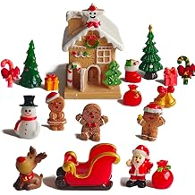 Kai Dream Christmas Village Miniature Figurines Set, 18 Piece Resin Holiday Decorations with Gingerbread House, Snowman, Santa, Sleigh for DIY Winter Scene