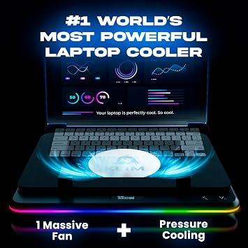 KLIM Turbofrost MAX - RGB Laptop Cooling Pad, Gaming Laptop Cooler with Powerful Turbo Fan XL, Fast Cooling Laptop, 15.6-17 Inch, Smart Inlay System for Optimal Airflow, Speed Adjustment, LCD Screen