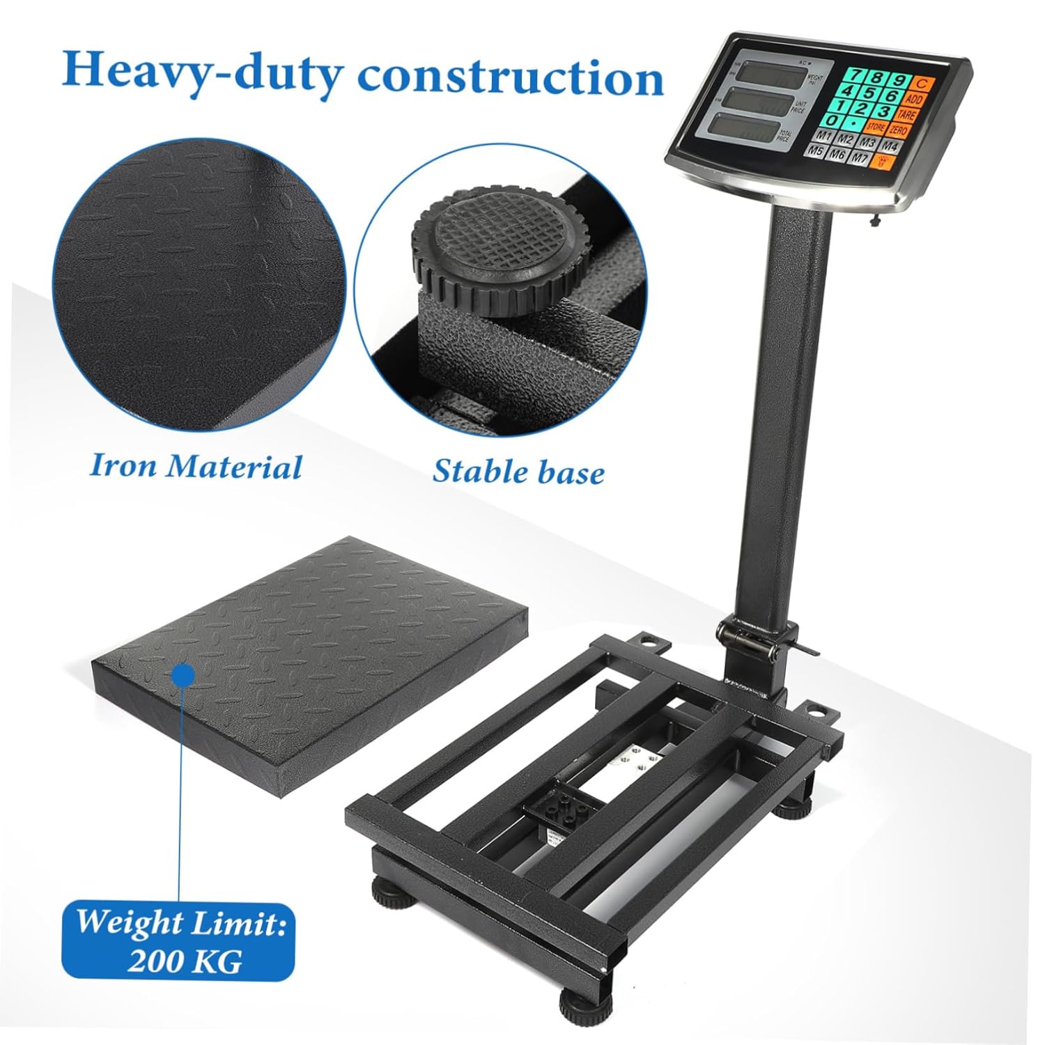 STOBAZA 200Kg Heavy Duty Digital Weighing Scale Portable Folding Floor Platform Scale for Shipping and Packages User Friendly Interface with Display US Plug