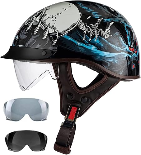 Miniatura 6 de RUANLOV Casco de motocicleta estilo alemán vintage con visera solar aprobado por DOTECE, casco de media motocicleta retro, para hombres y mujeres