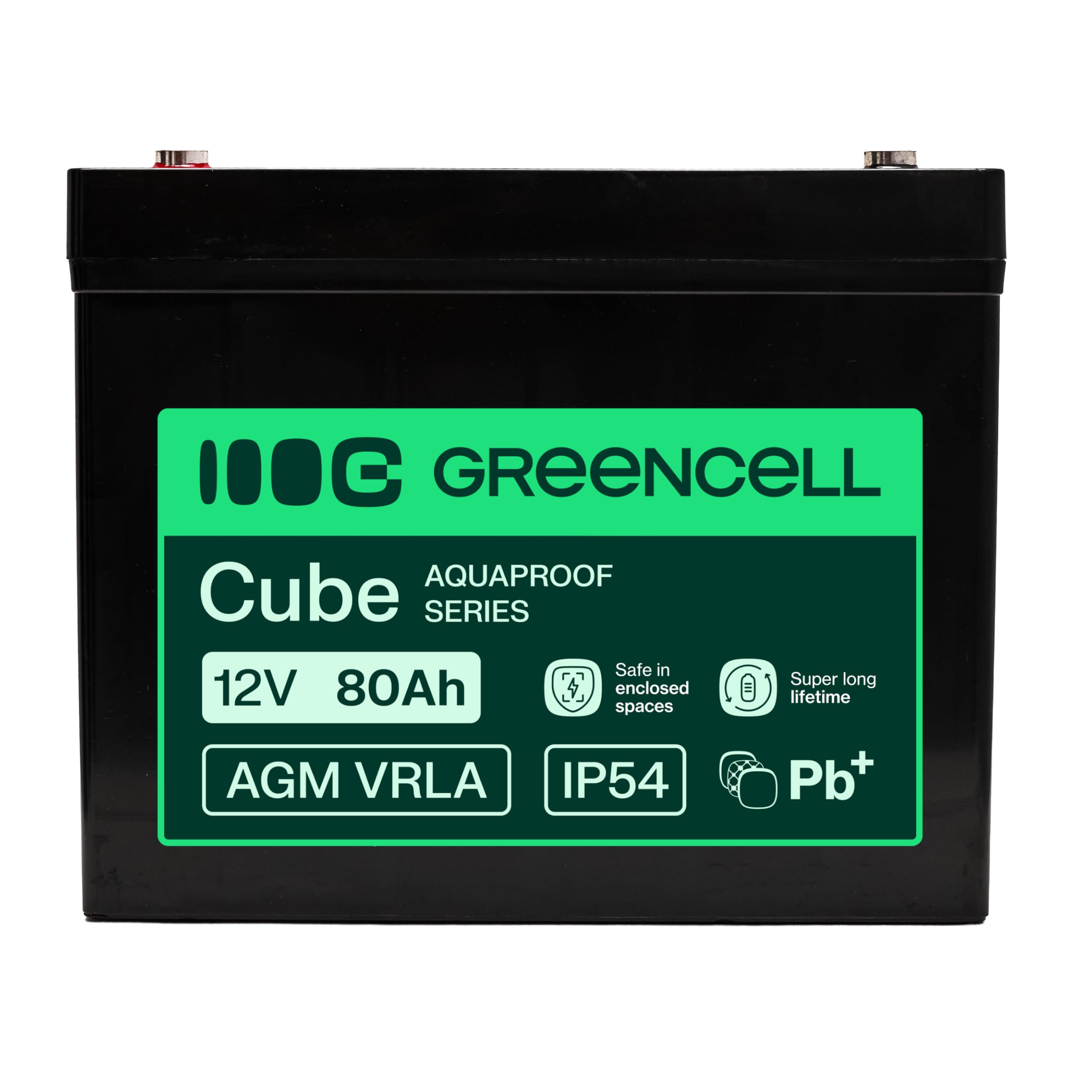 Greencell AGM VRLA 12 V 80 Ah - Batteria gel senza manutenzione per UPS, campeggiatori, sistemi di allarme, alimentazione di emergenza e applicazioni industriali, durevole, protezione IP54, alte