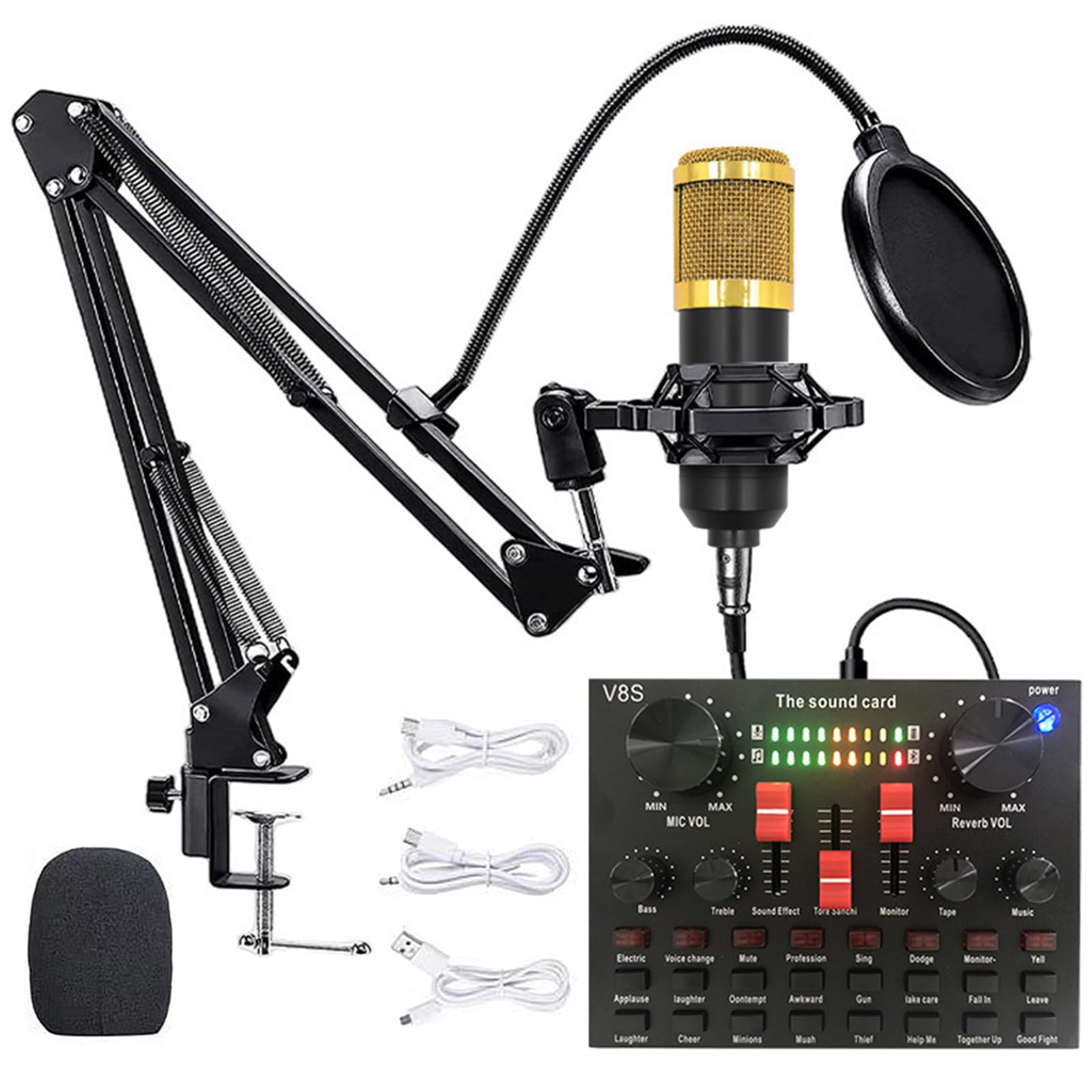 Tarjeta de sonido en vivo, tarjeta de efectos de sonido V8S con 16 efectos de mezclador DJ, 16 efectos de sonido en vivo, 8 modos divertidos, placa de sonido externa USB de audio karaoke portátil,