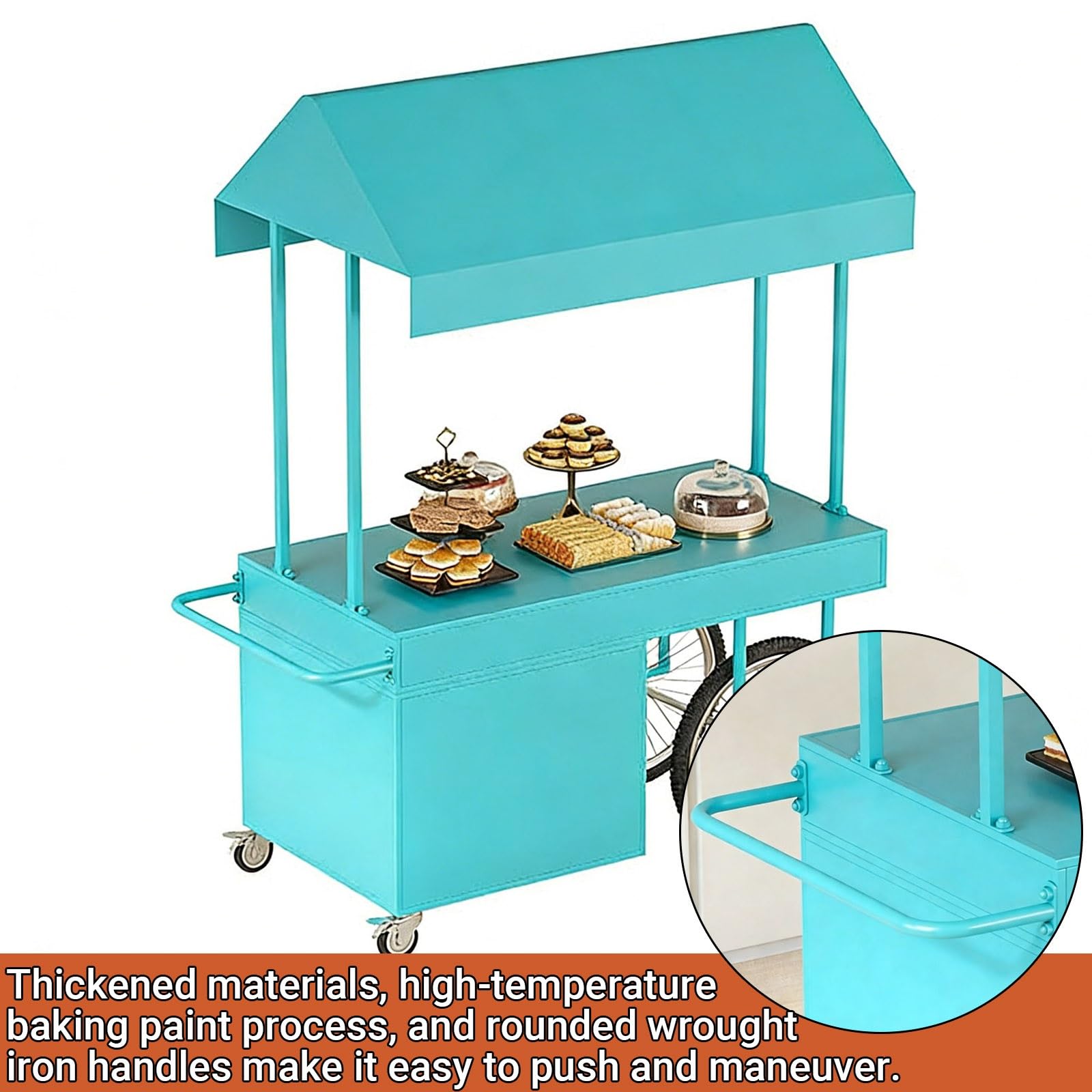 Carrello portatile con tettoia, carrello multifunzione in ferro per esterni, per vendita di cibo da strada, mercato notturno, uso equo (120 x 70 x 200 cm)