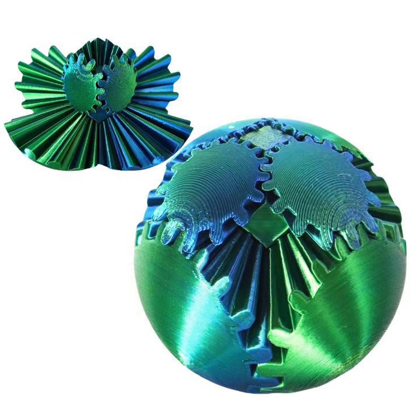 Gear Ball 3D Printed Fidget Toy Spinning Gear Sphere for Stress Relief Anxiety Fun Desk Toy for Adults Kids Stocking Filler Birthday Christmas White Elephant Gifts (Lustrous Green, Diameter: 2.5 In)