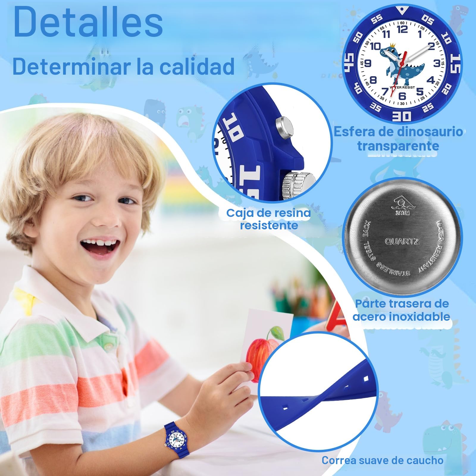 Reloj De Pulsera para NiñOs con Luz Nocturna Reloj AnalóGico para NiñOs Y NiñAs 30 M Resistente Al Agua para 4-12 AñOs FáCil De Leer La Hora para NiñOs.