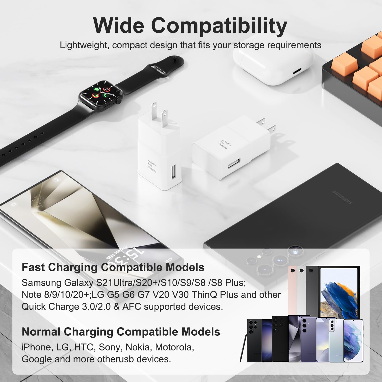 Adaptador de cargador de pared USB de carga rápida adaptable para Samsung Galaxy S25 Ultra/S25/S25+/s24 S7 S8 S9 / Edge/Plus/Active, Note 5 8, 9, carga rápida, enchufe de viaje para teléfono Android