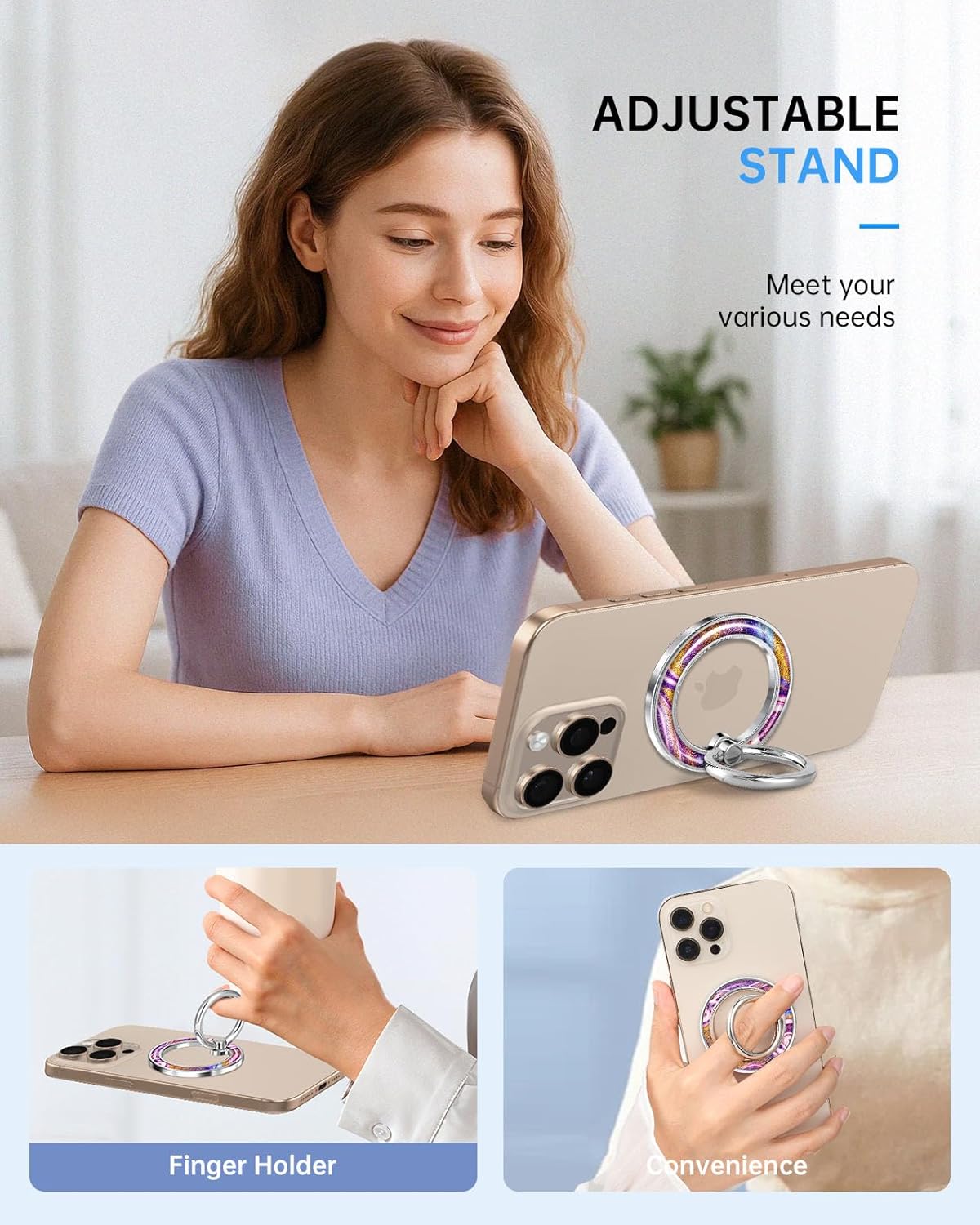 Phone Ring Holder Compatible with MagSafe - Magnetic Cell Phone Grip Magnet Removable Finger Ring Grip Stand for Women Girls Cute Girly Kawaii Glitter for iPhone 13 14 15 16 17 Pro Max Plus Air - Image 4