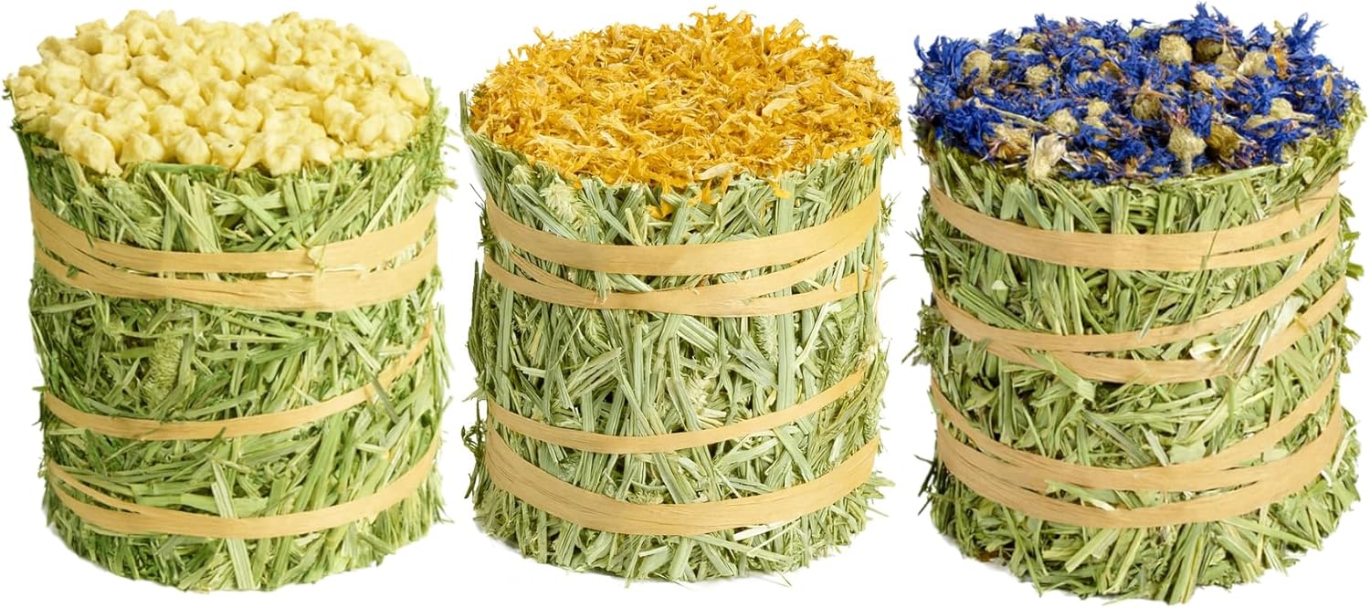 Small Pet Select - Timothy Hay Roll - Apple, Cornflower, Marigold Bundle, Treats for Rabbits, Guinea Pigs, and Other Small Animals, 3-Pack