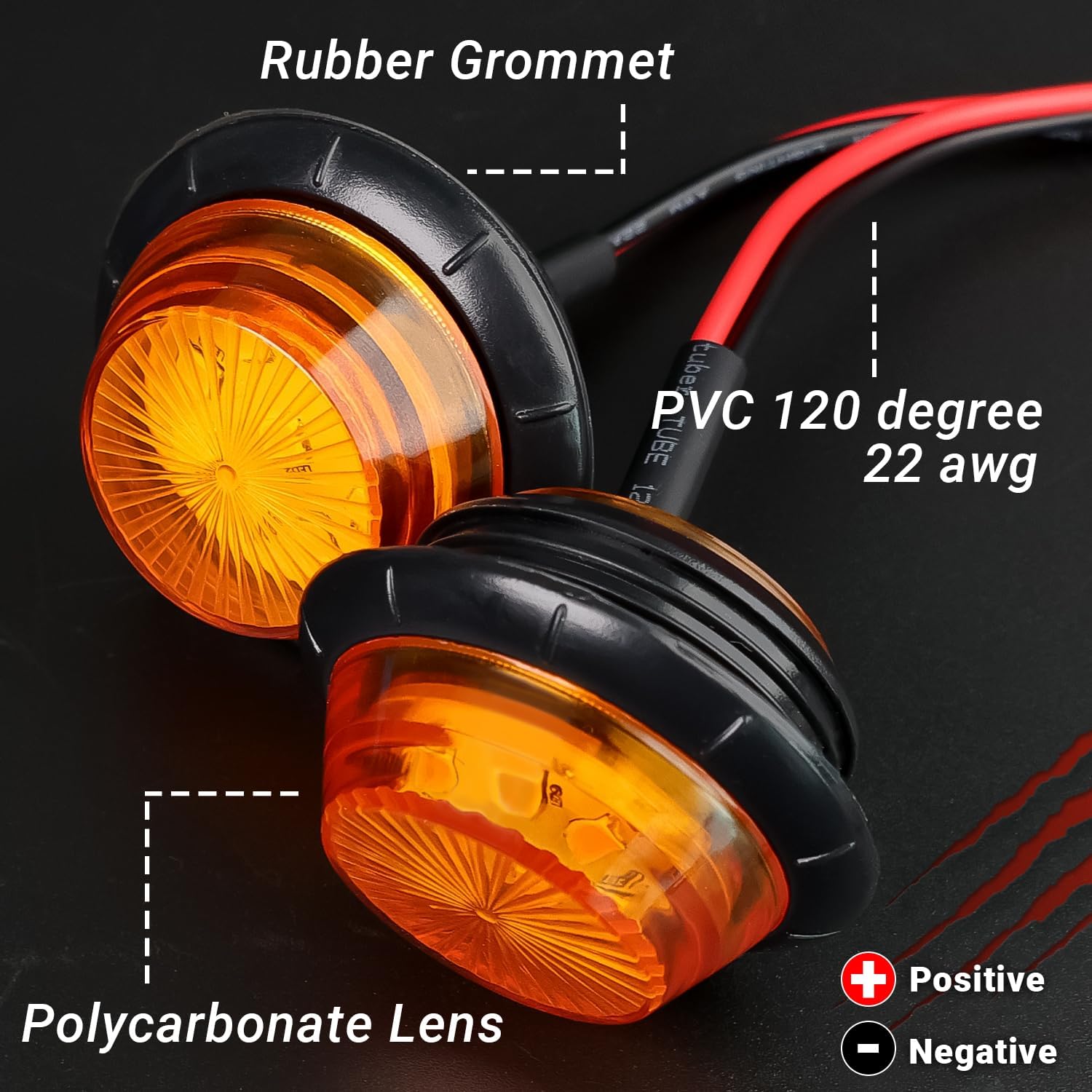 TMH 20 Pcs 1-1/4 Inch Amber LED Side Marker Lights Mini Round 9LED Side Clearance Indicator Lights Multi Voltage 12V/24V DC Waterproof for Trailer Truck Bus RV ATV