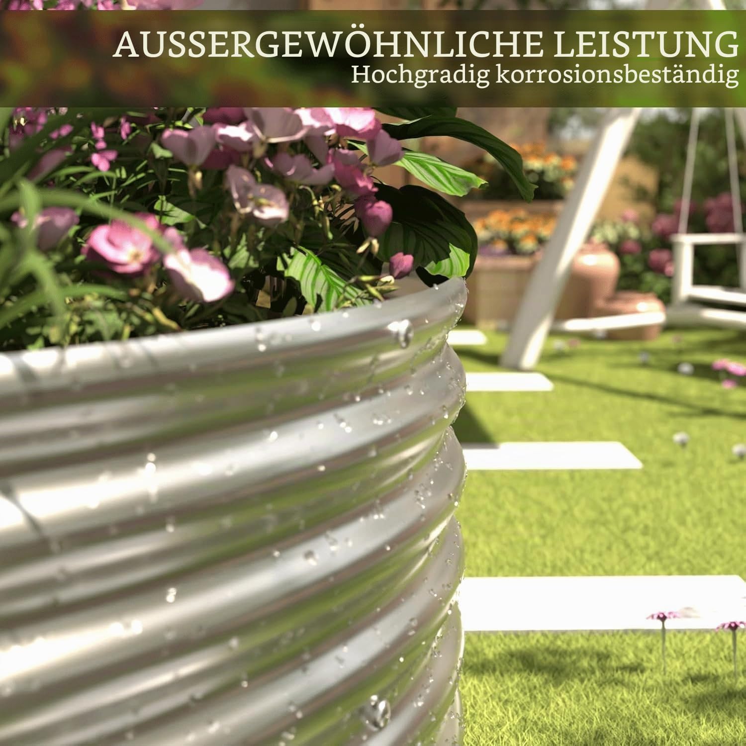 Pflanzkübel 3er-Set 120 x 60 cm verzinktes Hochbeet für den Außenbereich, Metall-Hochbeet für Gemüse, Stahl-Hochbeete für den Garten, oberirdisches Gartenbeet für Blumen-Ellipse