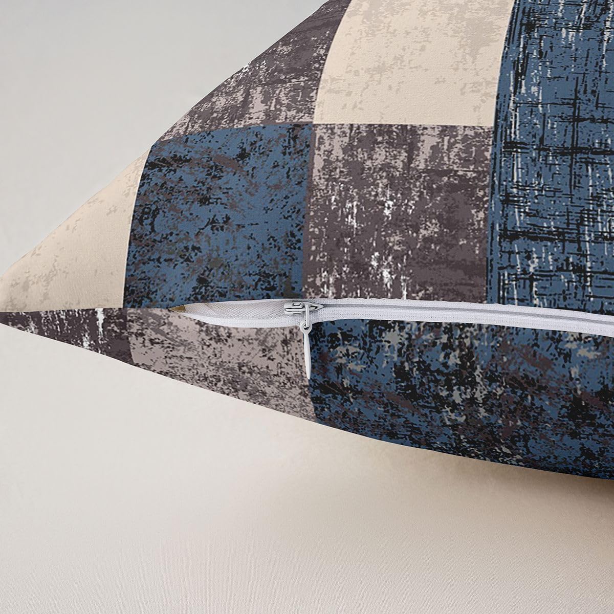 Feelyou Geometric Square Cushion Covers Set of 2 Buffalo Check Blue Grey Brown Reversible Throw Pillow Covers Geometric Pillow Covers Home Decor for Modern Art Vintage 24 x 24-Inch