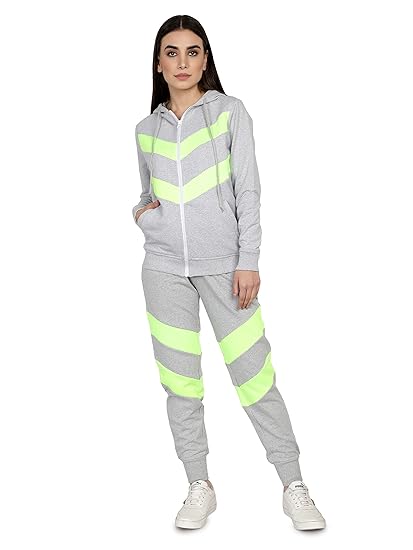 Women's Poly Cotton Zipper Tracksuit for Athletics, Jogging & Gym, Full Sleeves Tracksuit Set (Grey Milange)