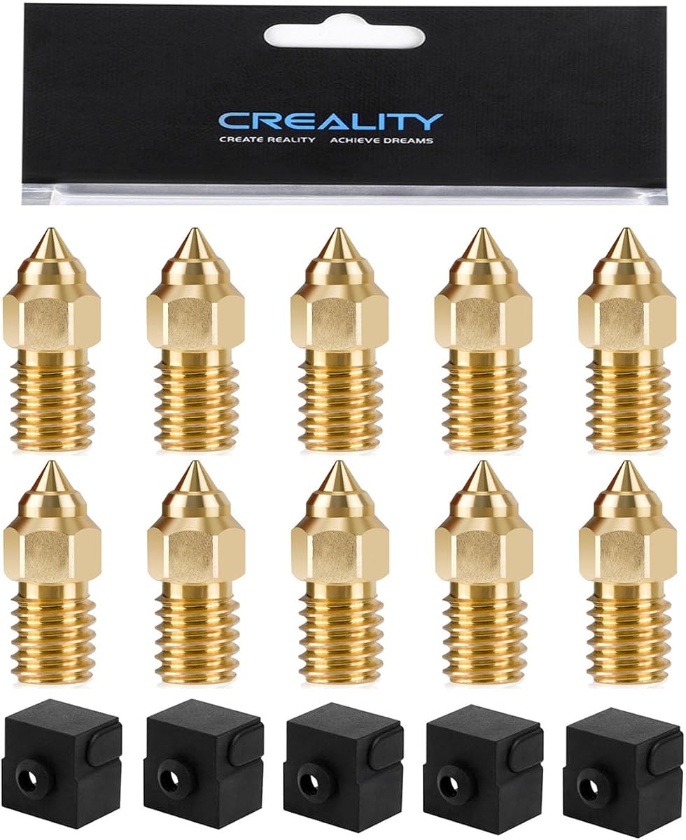 Ender 3 V3 SE Nozzle Kit for Creality 3D Printer | 10Pcs 0.4mm Brass Nozzles, 5Pcs Silicone Socks, High-Speed Brass Nozzles M6 Hotend Extruder Nozzle