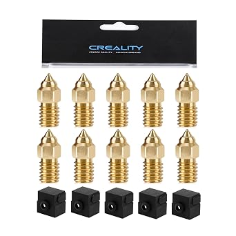 Creality Ender 3 V3 SE Nozzle Kit,10Pcs 0.4mm Brass Nozzles, 5Pcs Silicone Socks, High-Speed Brass Nozzles M6 Hotend Extruder Nozzle for Ender 3 V3 SE 3D Printer