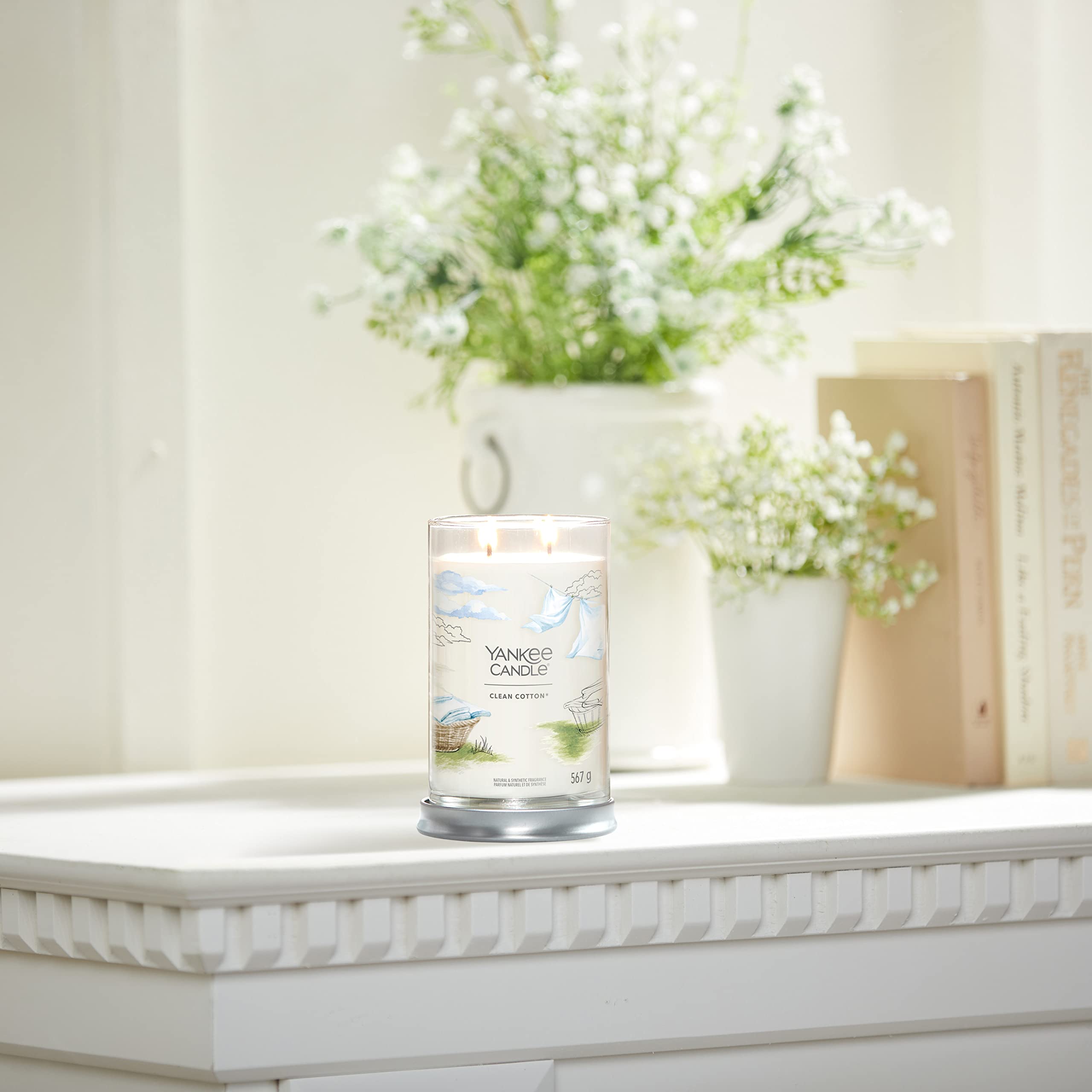 Yankee Candle Signature candela profumata | Cotone pulito in tumbler grande | Candele di miscela di cera di soia lunga durata | regalo perfetto per le donne