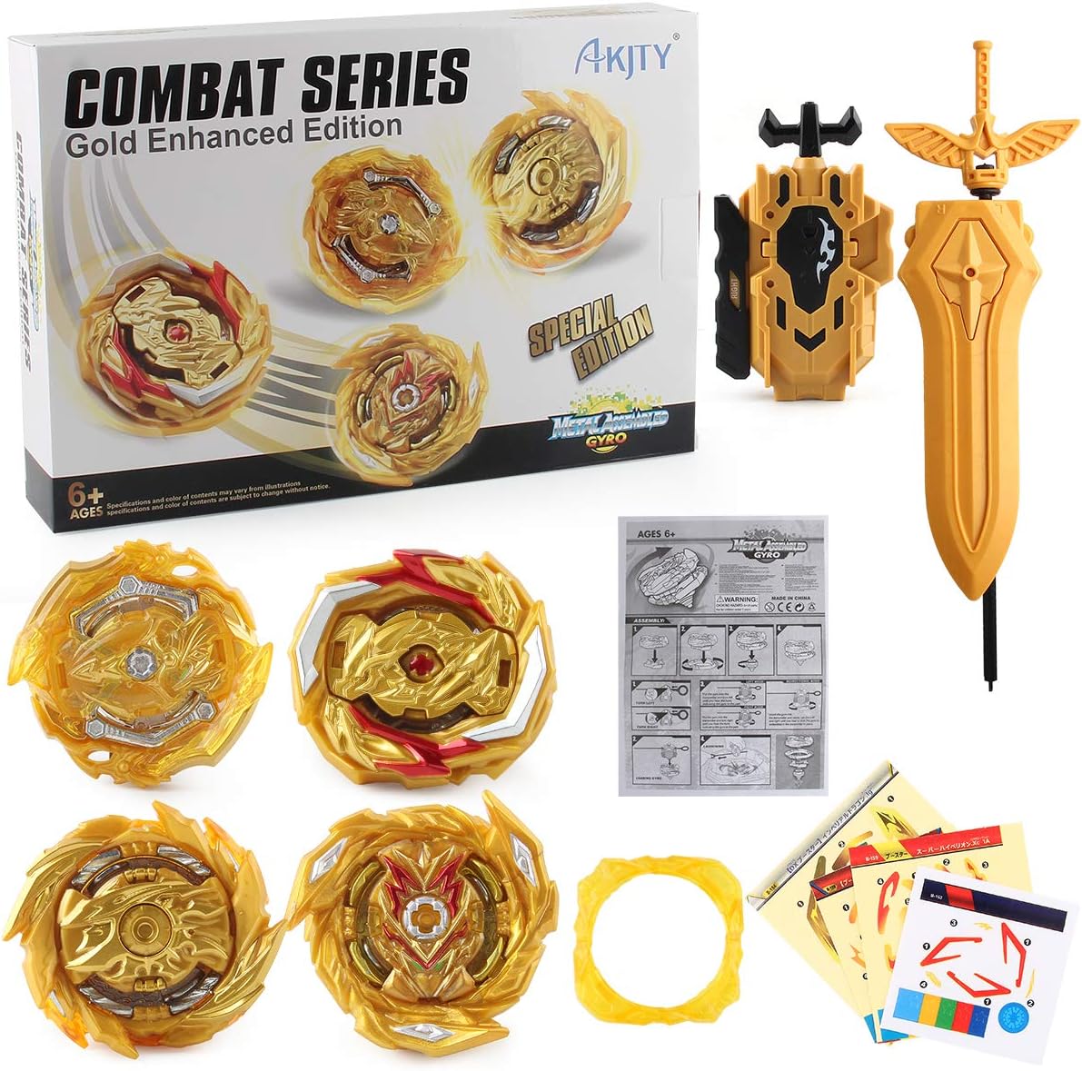 Bay Burst Metal Master Fusion Grip Gyro, 4X High Performance Tops Attack Set with Launcher
