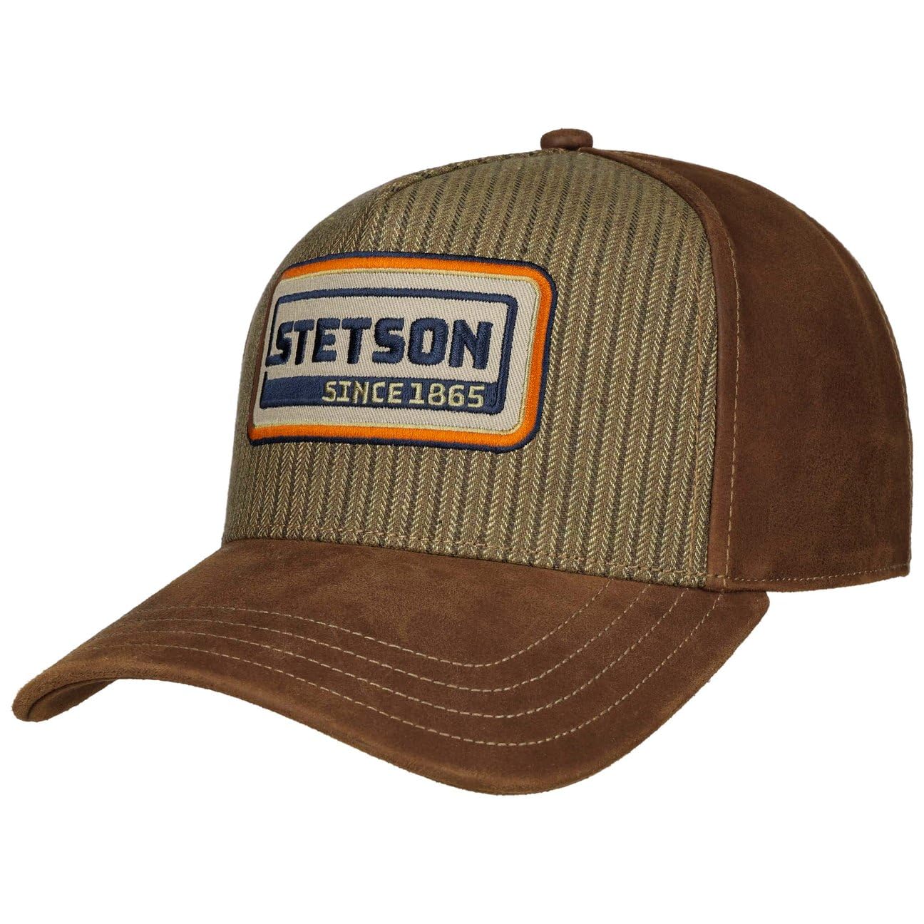 Stetson Skórzana czapka w paski retro damska/męska - metalowa klamra baseballowa, z daszkiem, podszewka, całoroczna wiosna, lato, jesień, zima