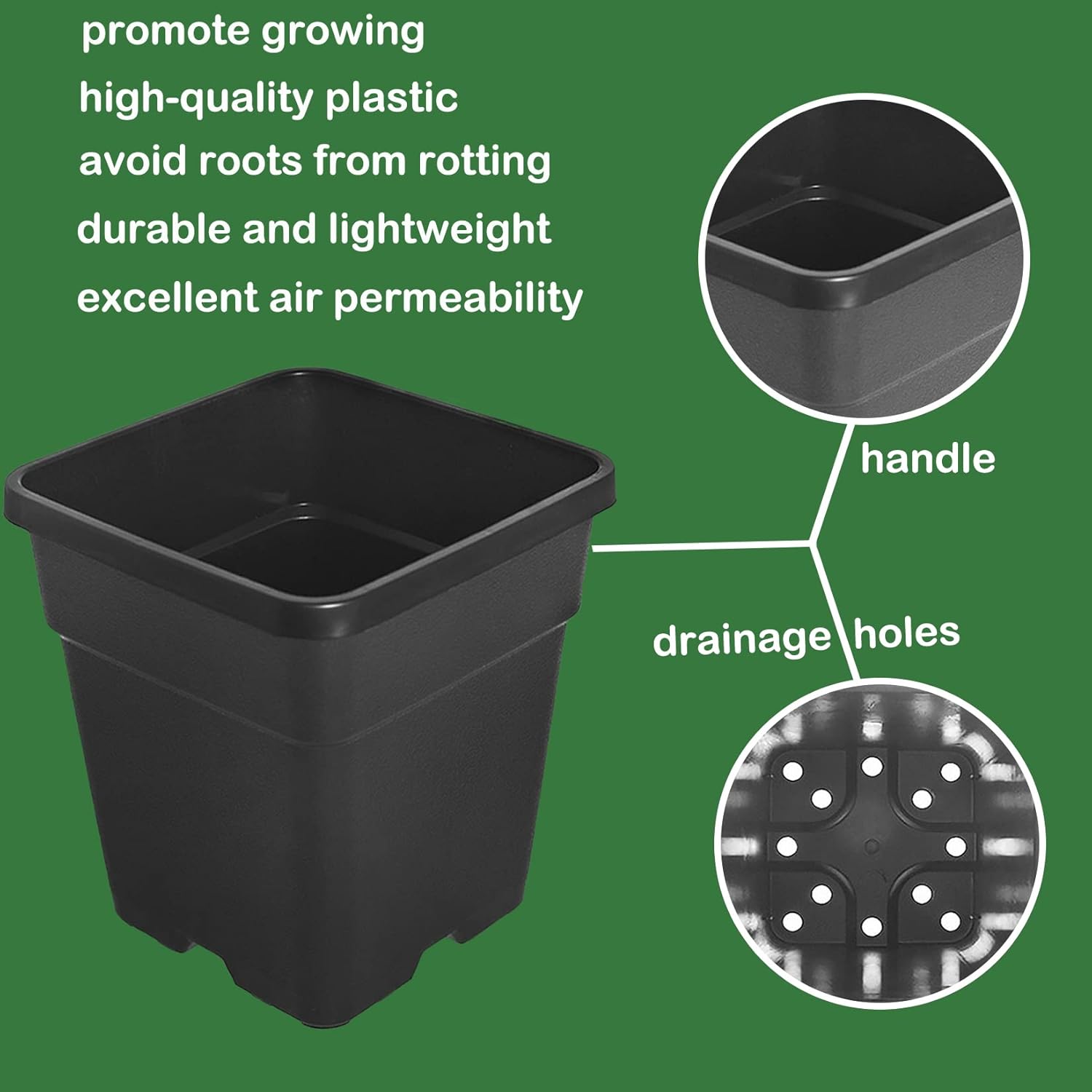 Outdoor Plastic Planter Nursery Pots - 10 Pcs 10 Gallon Round Black Nursery Pots for Plants with Drainage Hole
