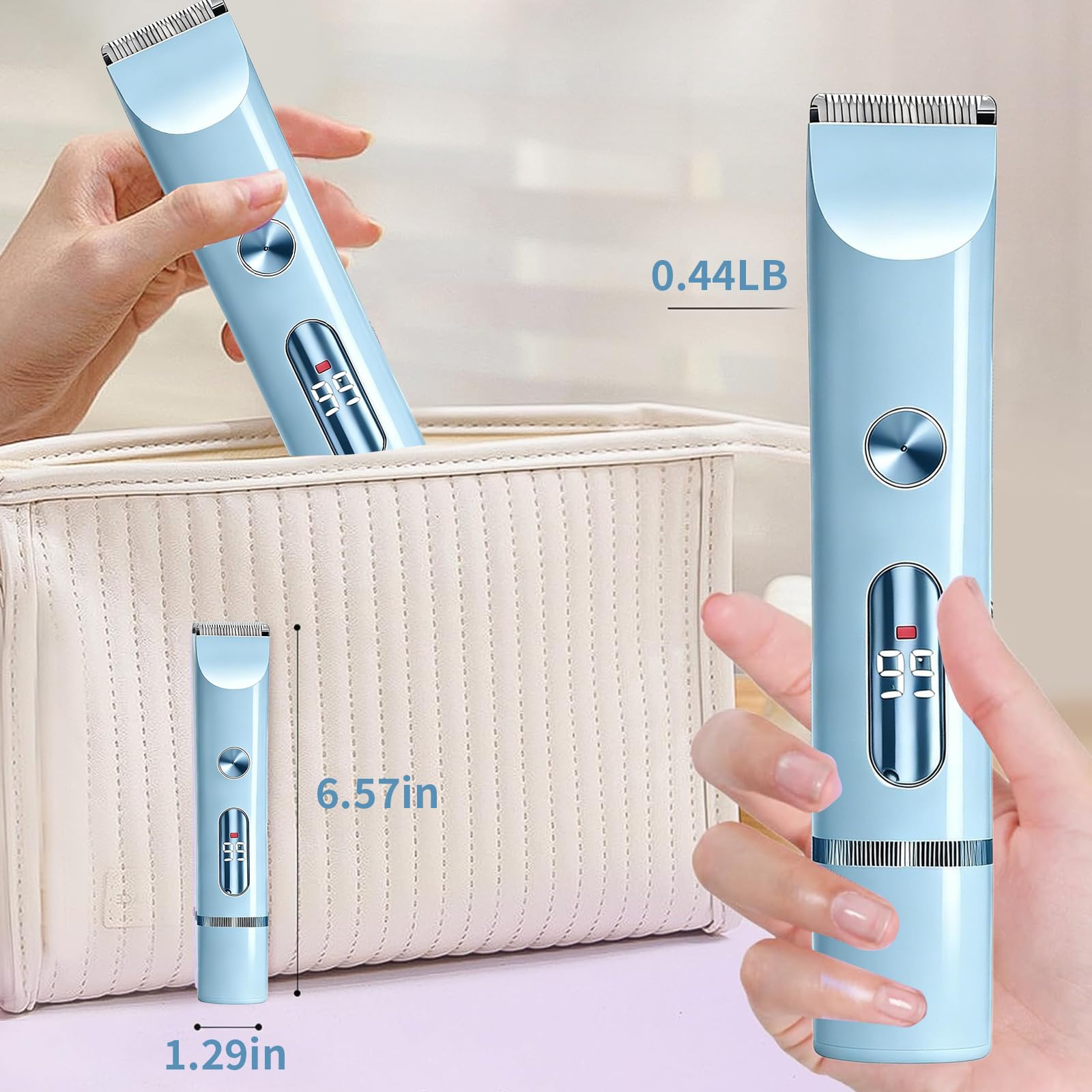 Rasoio Elettrico da Donna 2 in 1, IPX7 impermeabile per uso bagnato e asciutto, Depilatore Corpo Donna, Bikini Trimmer Senza Fili per Gambe Braccia Ascelle e Zona Bikini, Viso e Corpo (Blu)