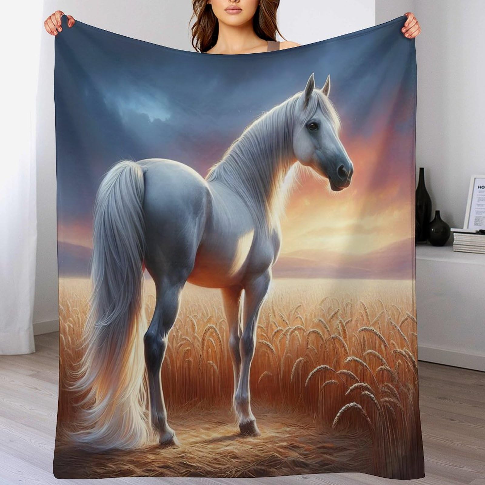 Couverture polaire cheval plaid peluche chaud lit canapé-lit