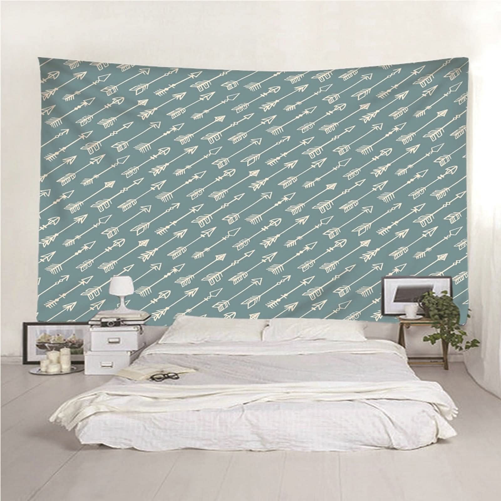 Tapiz Tela Pared, Decoración Salón Pared Flecha de Estilo Simple Poliéster Blanco Azul 210x140CM