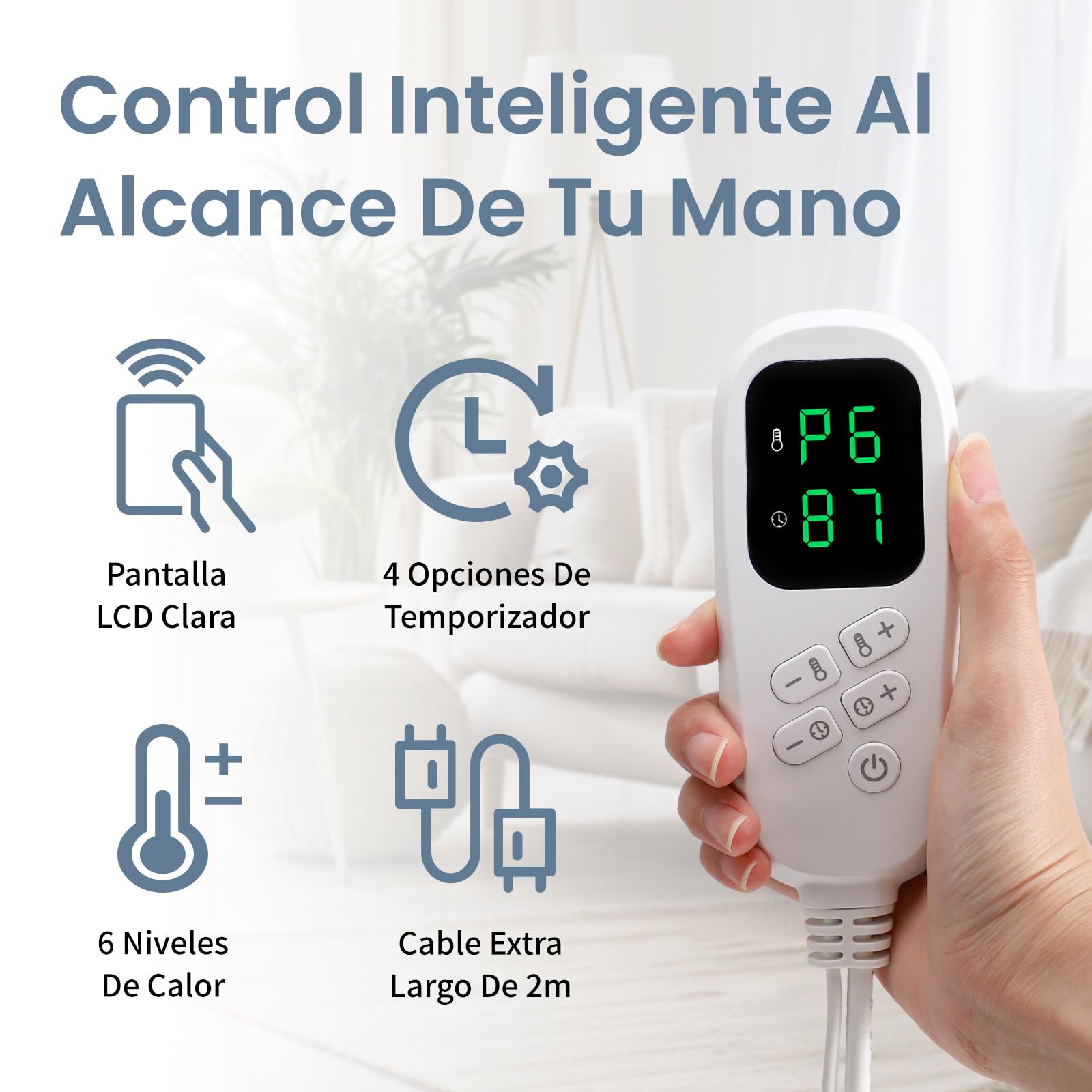 Manta Eléctrica, 60 x 80 CM Almohadilla Térmica Eléctrica para Espalda, Lumbar, Pierna, con Función de Apagado Automático y 6 Niveles de Temperatura, Lavable a Máquina Esterilla Electrica