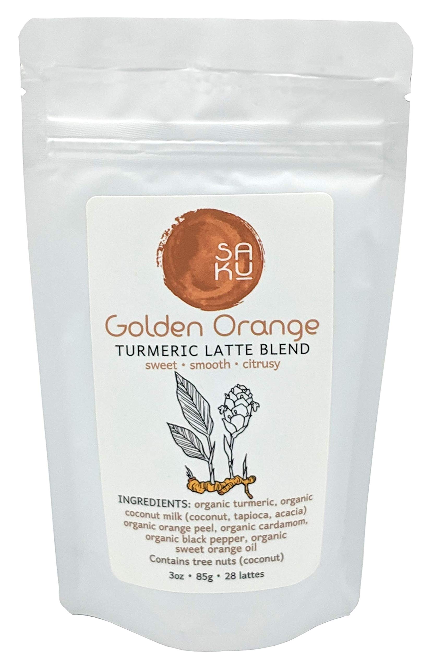SAKU Tea, Golden Orange Turmeric Latte Blend, Super Food Latte, 3oz Bag