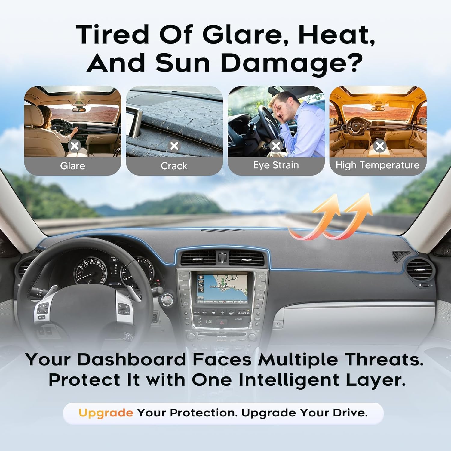 CARTIST Gray Dash Cover for 2006–2013 Lexus is 250 2nd Gen Dashboard Cover Accessories Premium Suede Anti-Glare Sun Shade Dash Mat Non-Slip&Airbag Safe Interior Protector