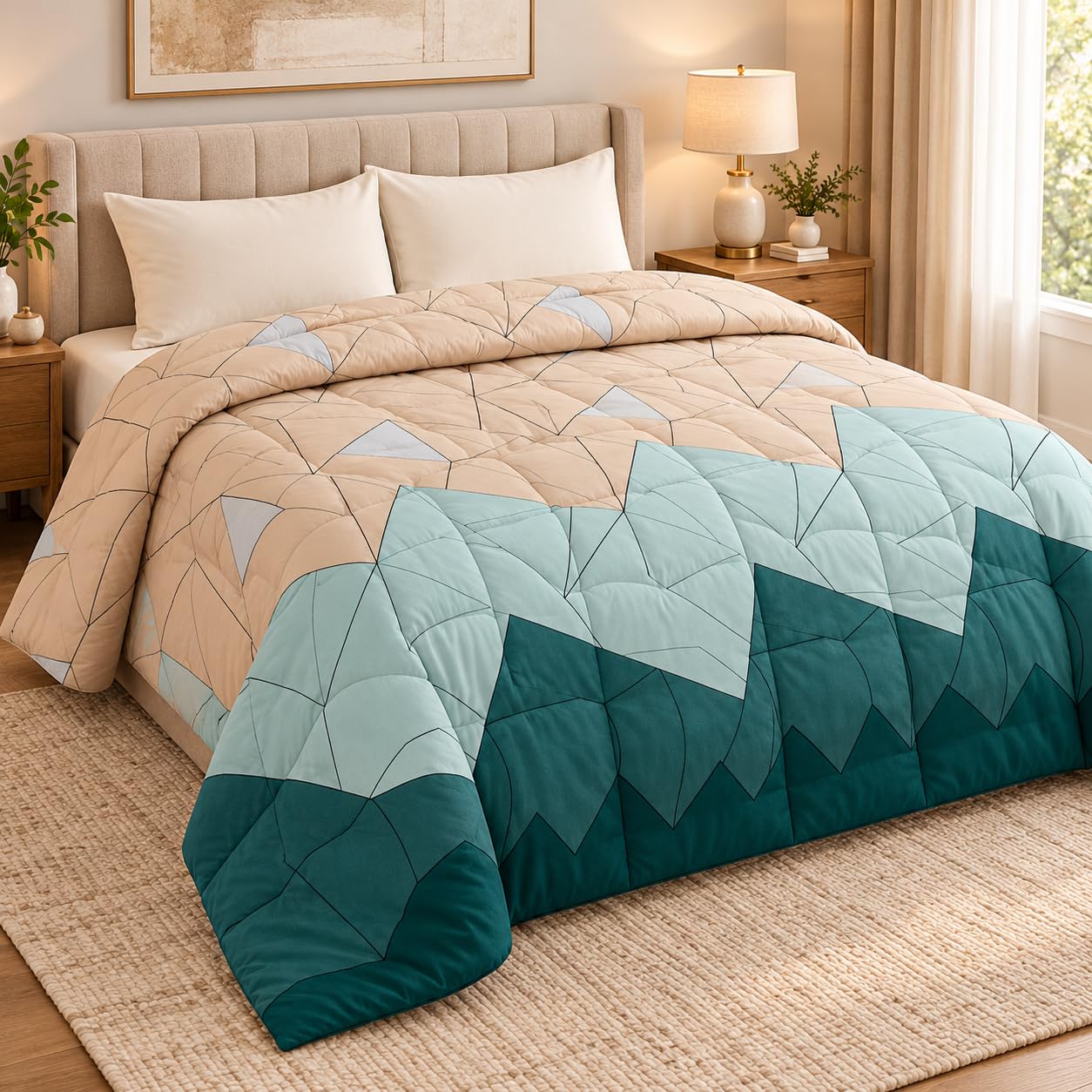 BSB HOME 2nd Gen 220 GSM Microfiber Reversible AC Comforter/Blanket for Winter/Quilt/Duvets for King Size Double Bed (220 X 230 cm, Ombre Style - Pastel Green Home Style)