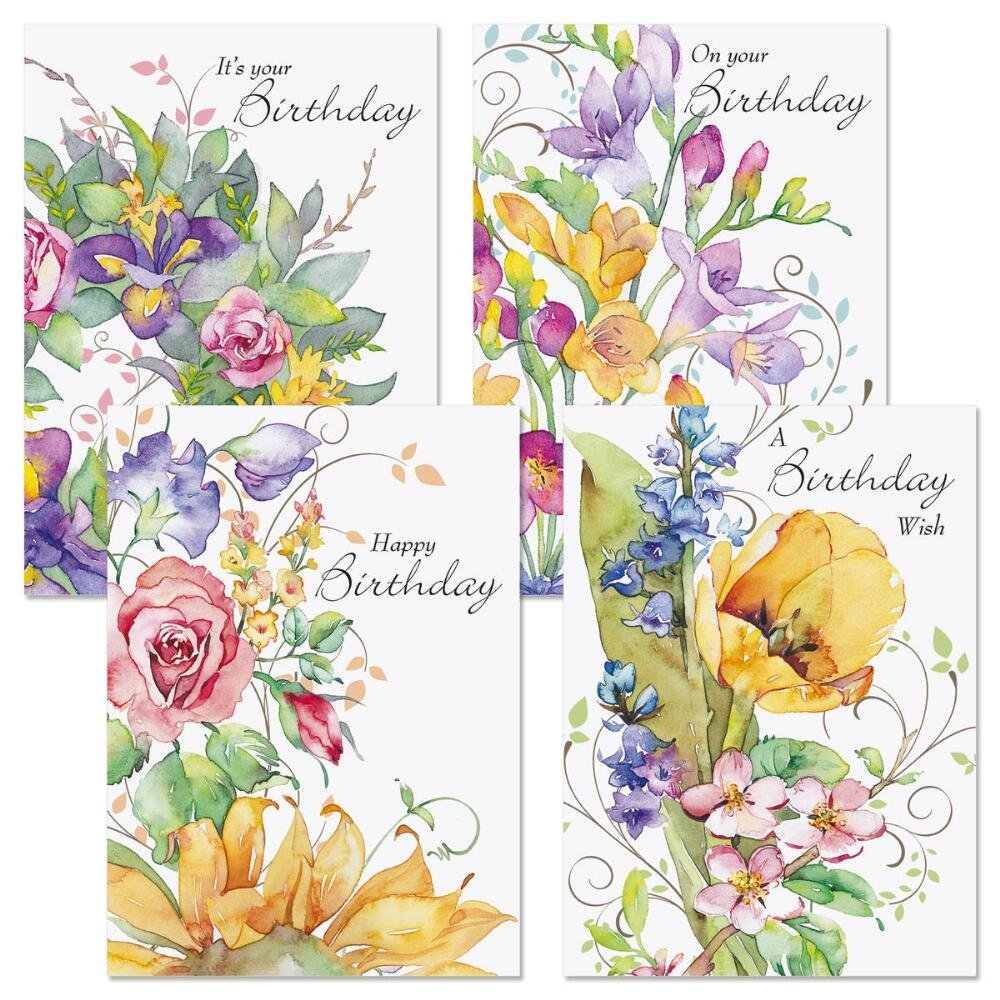 Current Sweet Remembrances Birthday Greeting Cards - Set of 8 (4 designs), Large 5" x 7", Happy Birthday Cards with Sentiments Inside