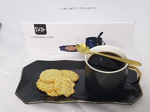 Miniatura 4 de YAGE Juego de tazas de café de cerámica con cuchara y bandeja, taza de té para bebidas calientes y frías para la oficina y el hogar con platillo,