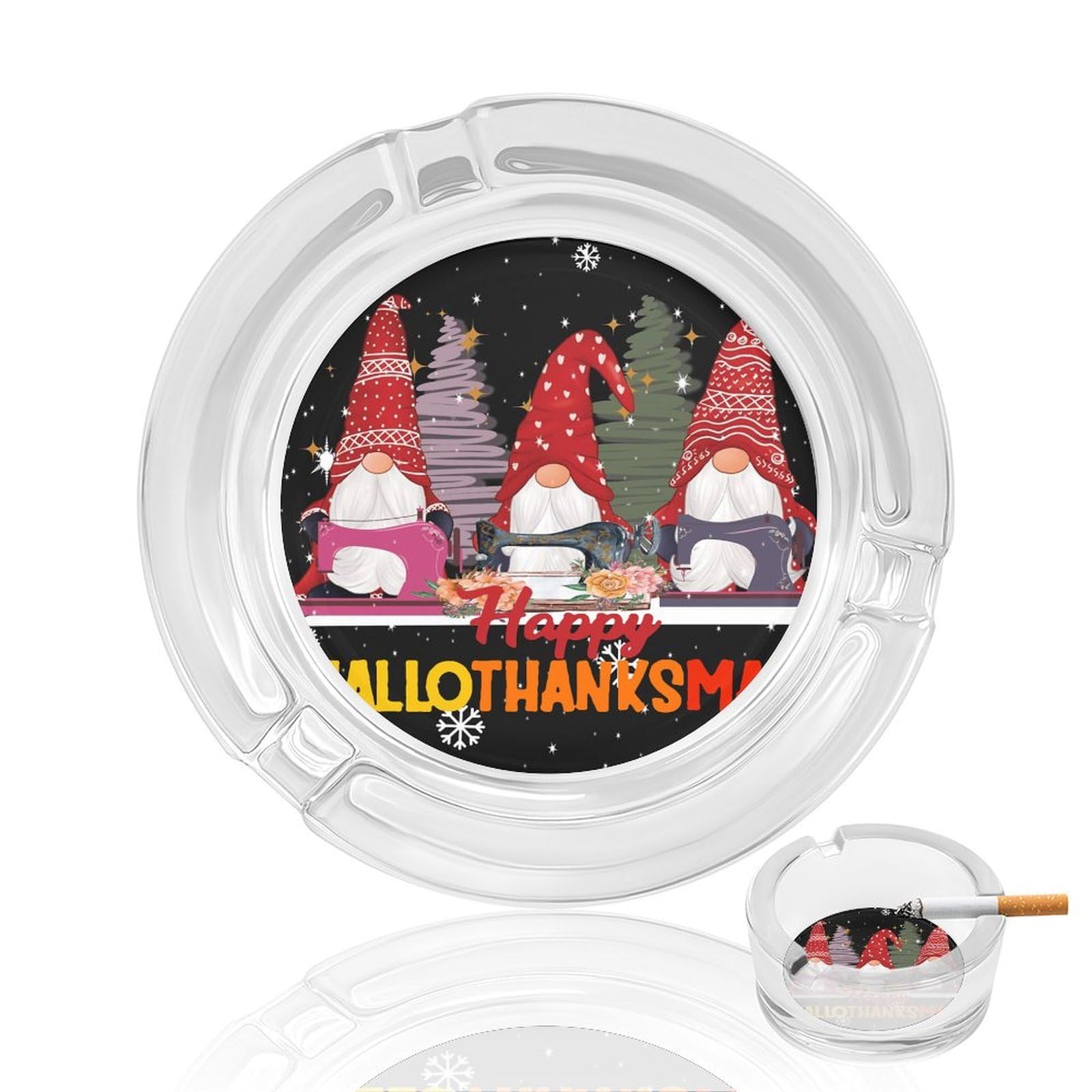 Cute Gnomes Love Christ Glass Ashtray 3.3 Inch Round Cigarette Ash Holder with 4 Grooves for Home Office Outdoor One Size