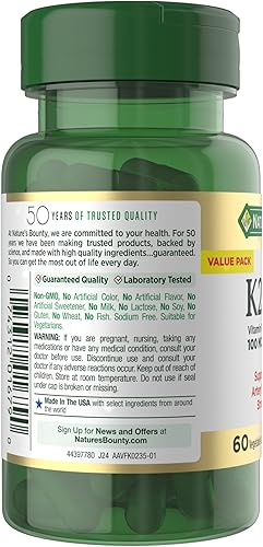 Miniatura 7 de Nature's Bounty Suplemento de vitamina D3 K2, 4000 UI de vitamina D3 más 100 mcg de vitamina K para apoyo a la salud cardíaca y ósea, suministro de