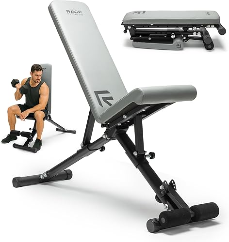 Rage Fitness Asiento de prensa de banco de pesas, banco plegable para gimnasio en casa, banco ajustable para levantamiento de pesas, banco de