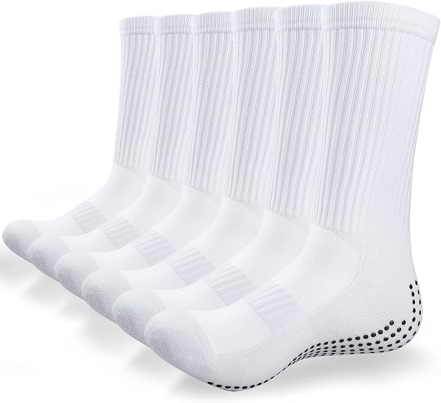 TANSTC Grip Football Socks, 3 Pairs Anti-Slip Sports Socks for Men Women Cushion Comfortable Socks with Anti-Blister Rubber Pads for Basketball Rugby Running Yoga Walking Hiking