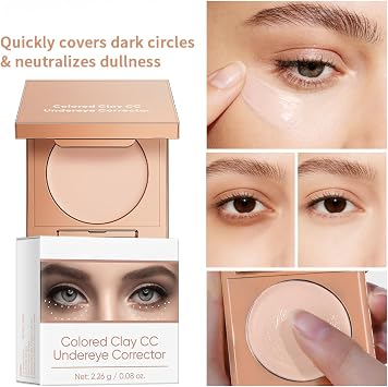 Colored Clay CC Under Eye Corrector & Brightener, Hydrating Under Eye Concealer for Dark Circles, Colour Corrector Dark Circles, Lightweight Smoothing Full Coverage Formula, 02 Medium-Tan Peach