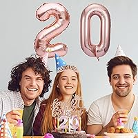 Vista 2 de Decoraciones de cumpleaños número 20 para mujer, banda y corona de cumpleaños, decoración de pastel y velas, globos de números, regalos de 20