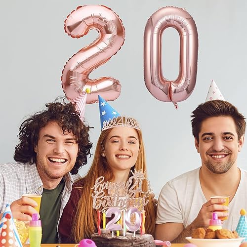 Miniatura 2 de Decoraciones de 20 cumpleaños para mujer, banda y corona de cumpleaños, decoración de pastel y velas, tarjeta emergente, globos de números, regalos