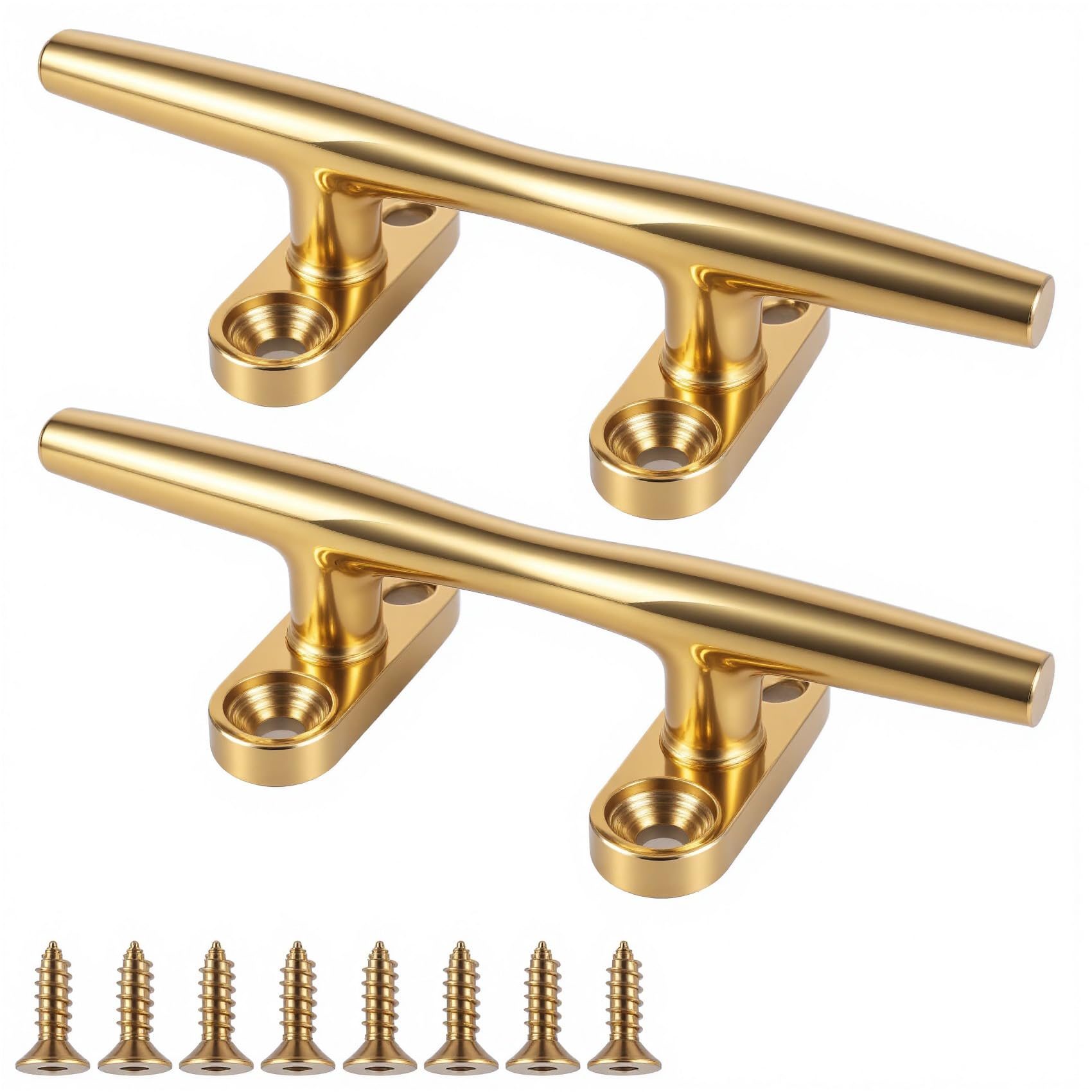 VEITHI Boat Cleat, Brass Color Dock Cleats 4 inch, 316 Stainless Steel Rope Cleat Open Base 2 Pack, Boat Cleats for Boats, Boat Dock Cleats Mooring Cleat for Boat/Yacht/Deck