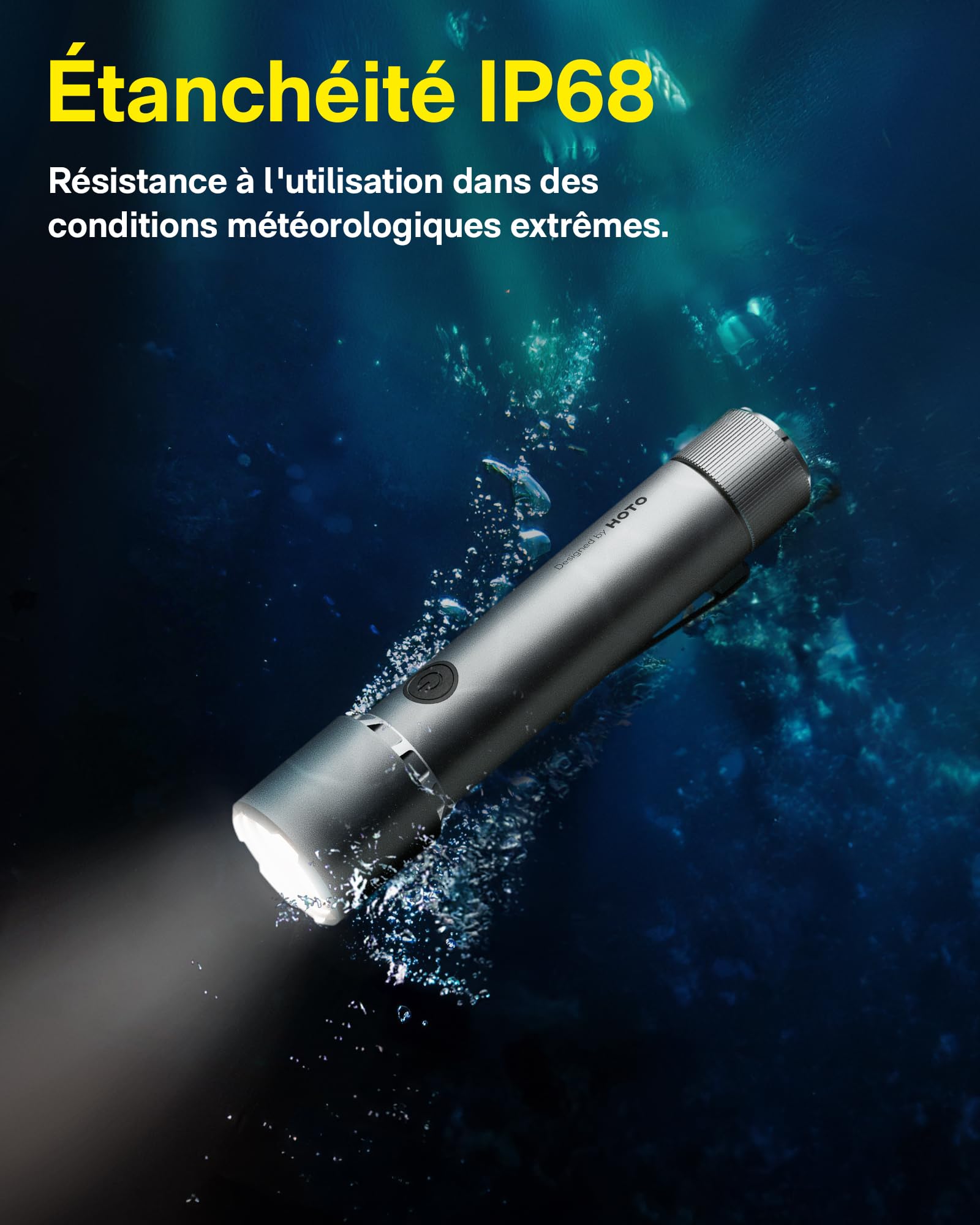 HOTO Lampe Torche LED Ultra Puissante, Lampe Torche Tactique Puissante | 2300 Lumens Lampe de Poche Rechargeable, Avec Batterie Remplaçable, 5 Modes D'éclairage pour Camping Randonnée, et Urgences